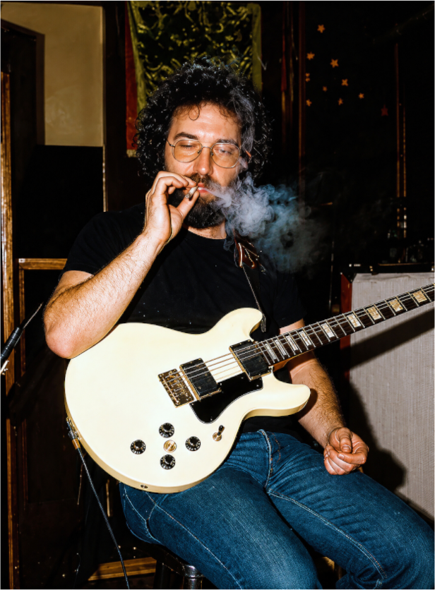 Main image Jerry Garcia, "Reflections" recording session. San Francisco 1976