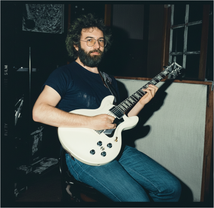 Main image Jerry Garcia, "Reflections" recording session.San Francisco 1976